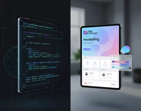 Abstrakte Darstellung von Code und Design-Elementen
